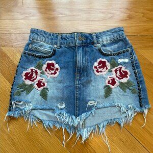 Free People Embroidered Denim Skirt